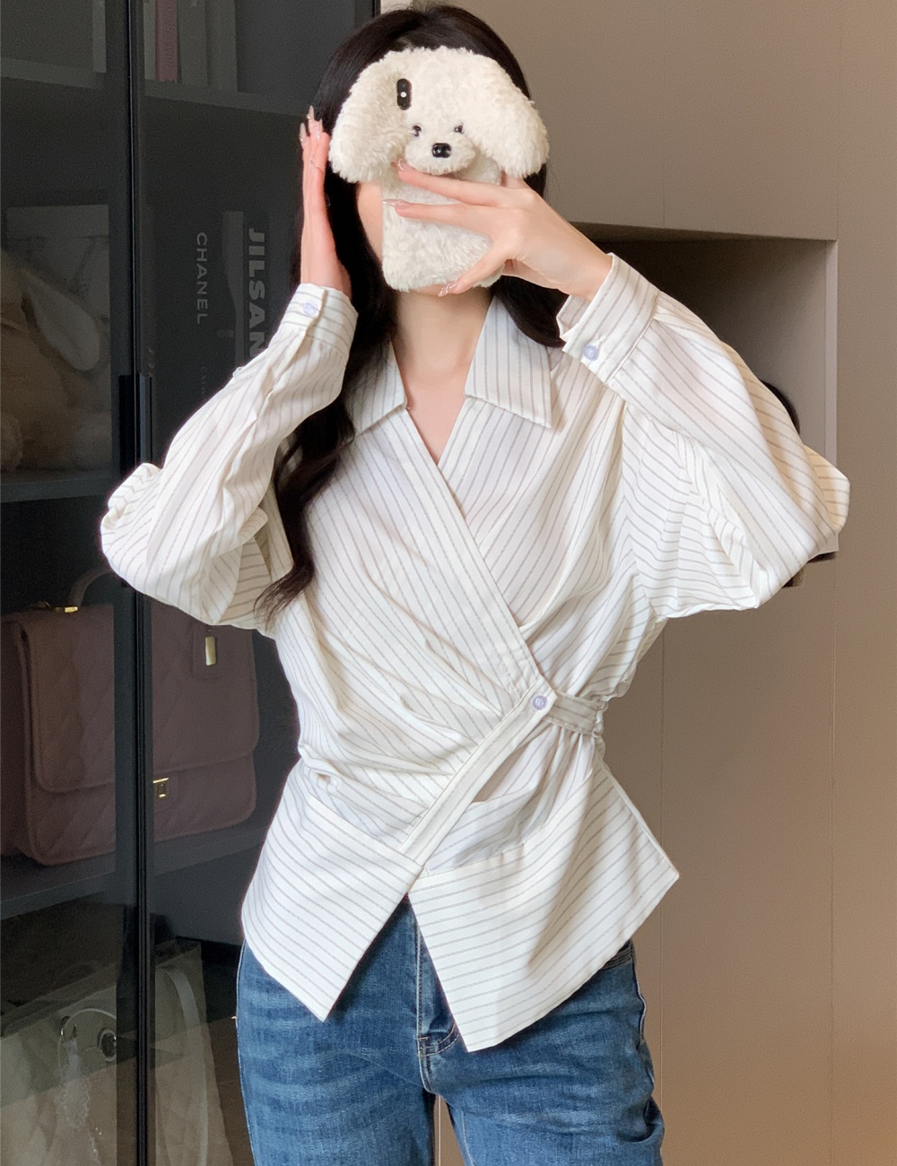 Temperament long sleeve shirt irregular stripe tops