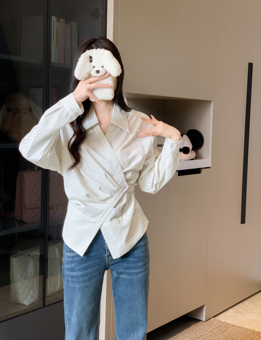 Temperament long sleeve shirt irregular stripe tops