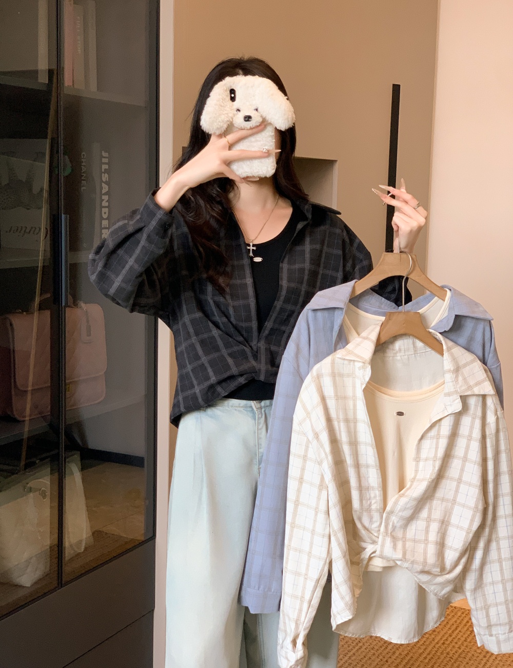 Long sleeve fashion shirt Casual all-match vest 2pcs set