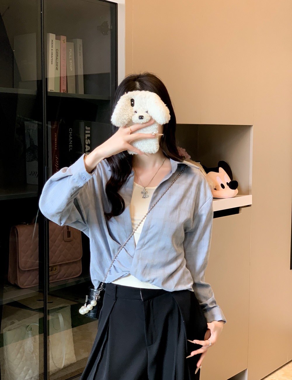 Long sleeve fashion shirt Casual all-match vest 2pcs set