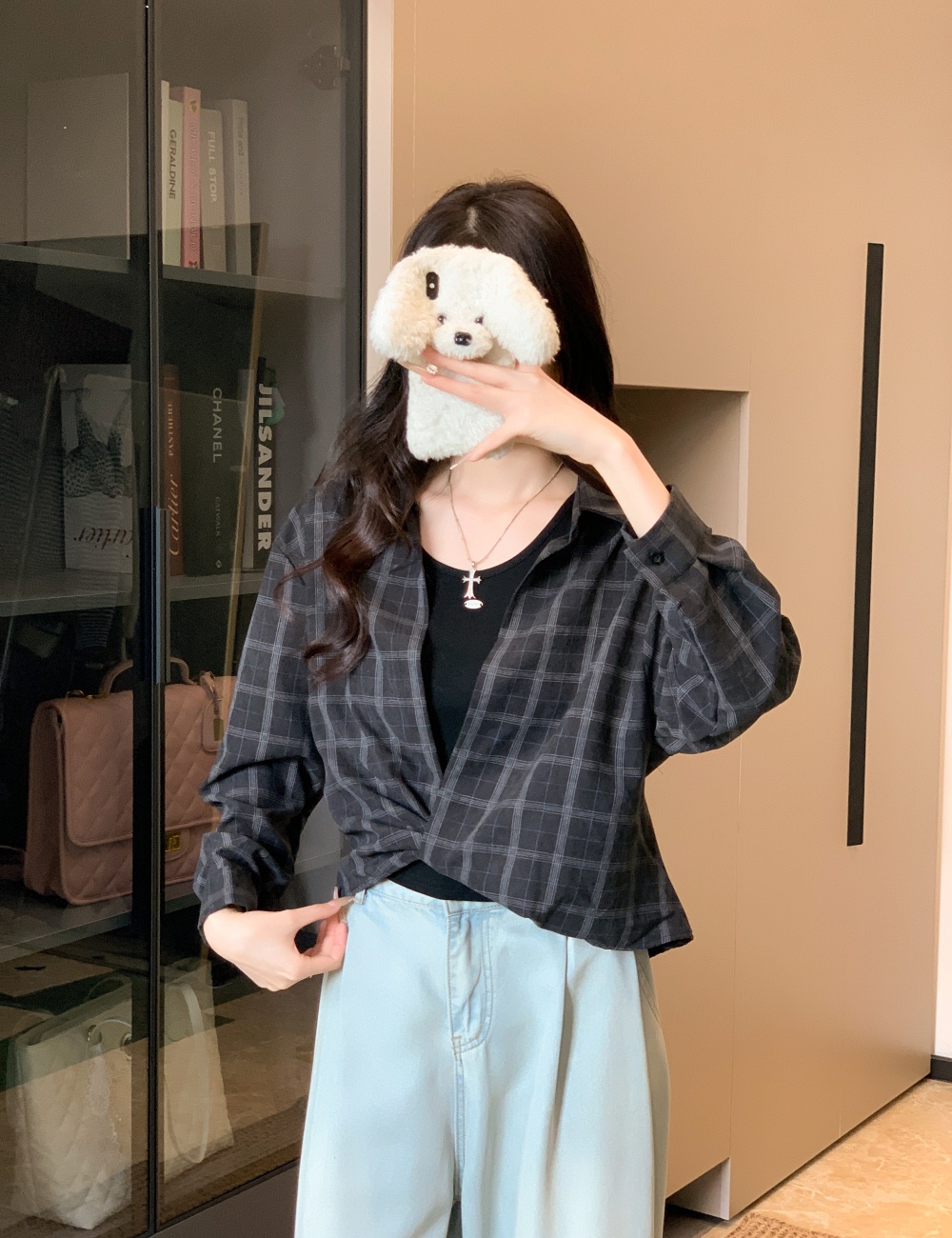Long sleeve fashion shirt Casual all-match vest 2pcs set
