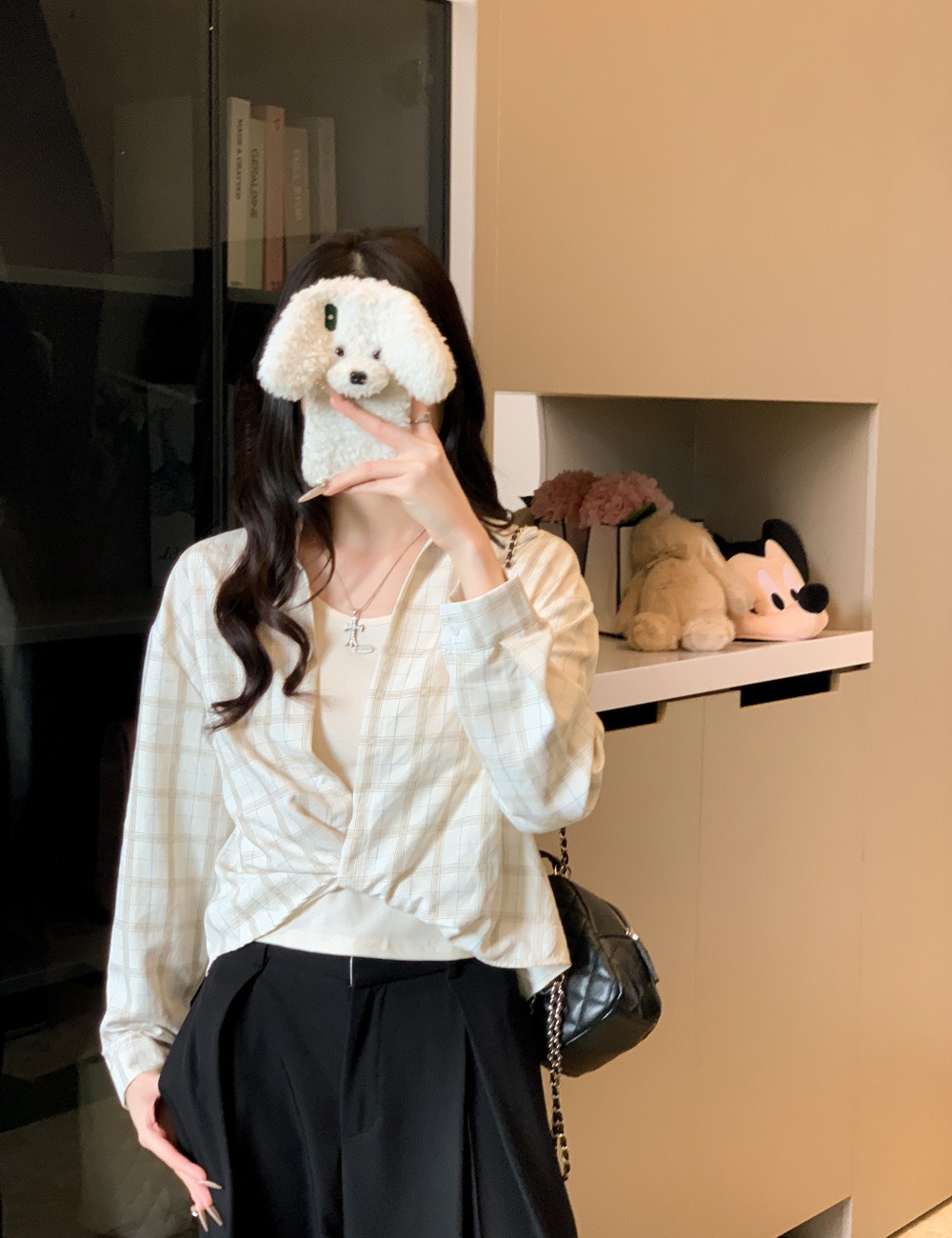 Long sleeve fashion shirt Casual all-match vest 2pcs set