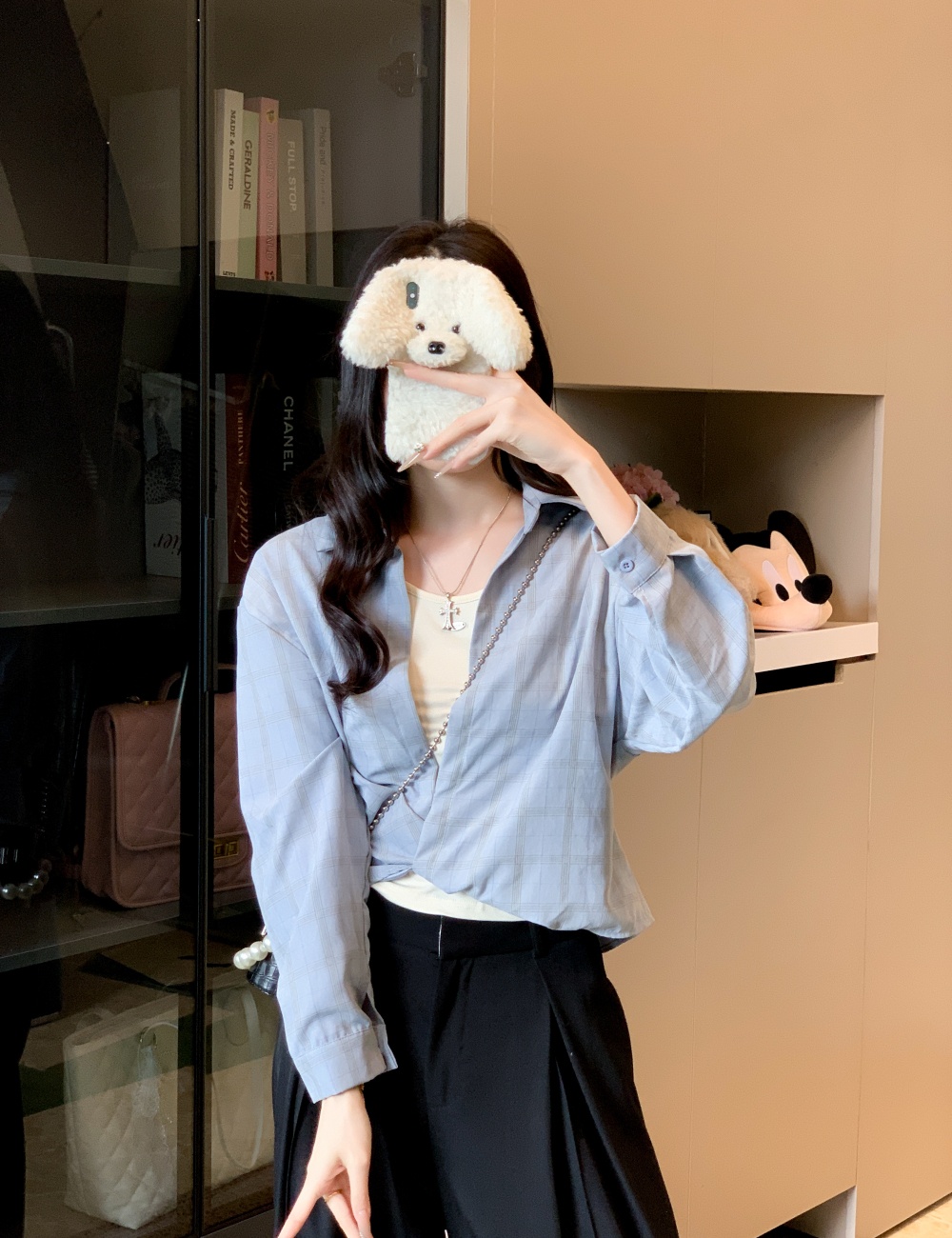 Long sleeve fashion shirt Casual all-match vest 2pcs set