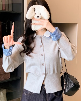 Shirt collar Pseudo-two cardigan splice tops for women