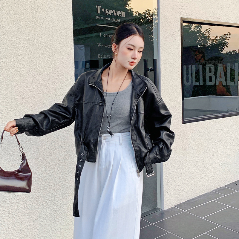 Autumn and winter wallet leather coat