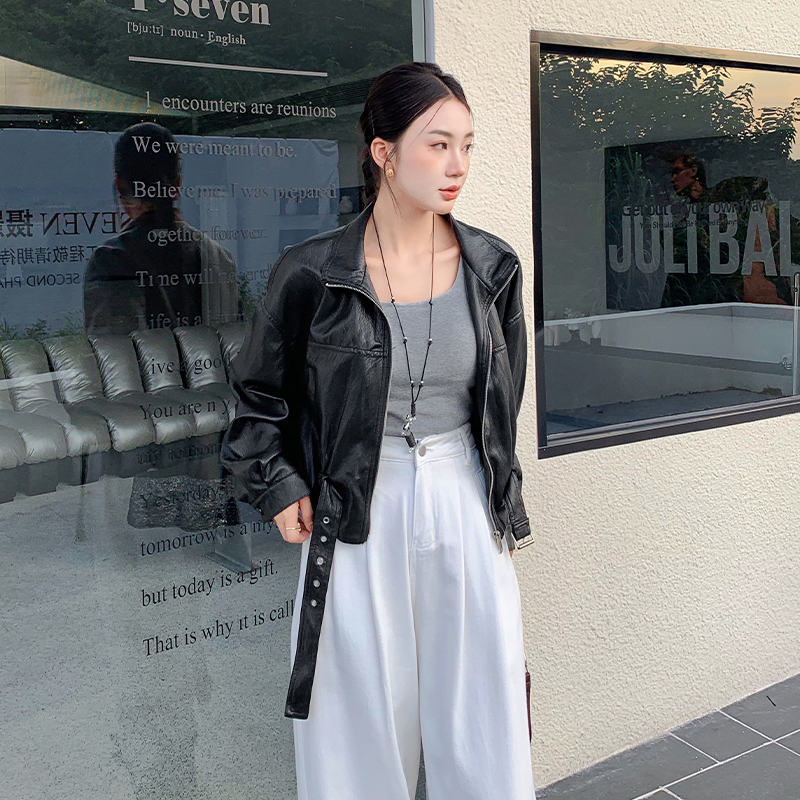 Autumn and winter wallet leather coat