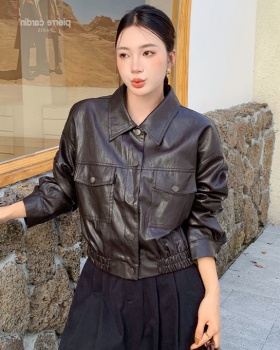 Autumn and winter locomotive tops lapel leather coat
