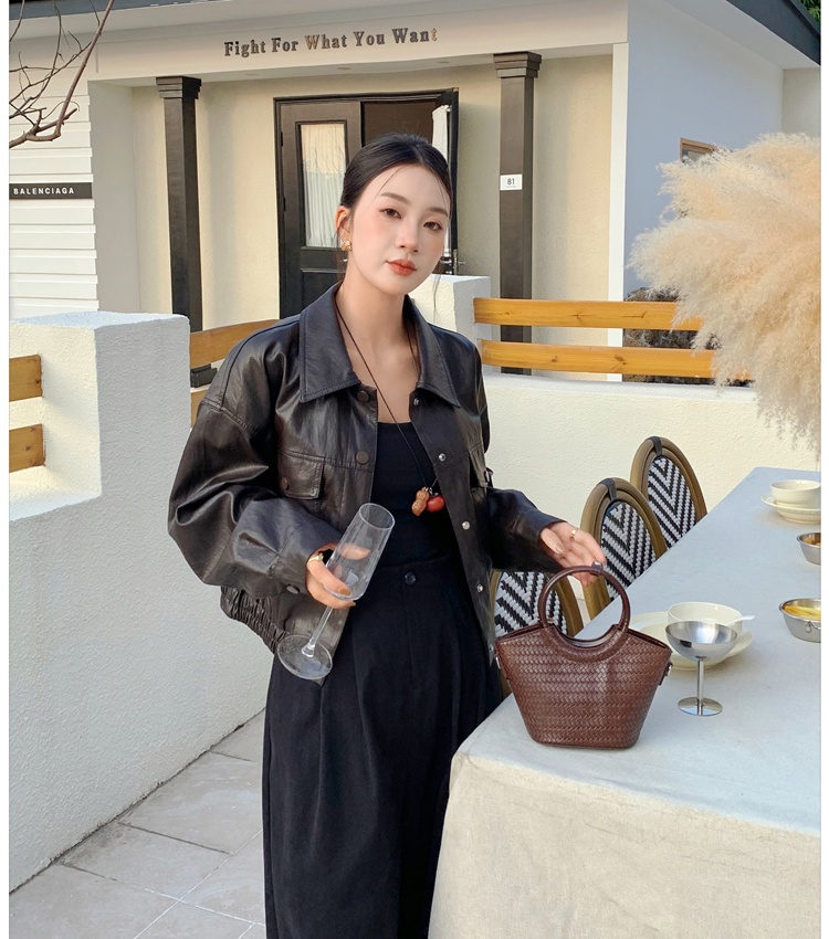 Autumn and winter locomotive tops lapel leather coat