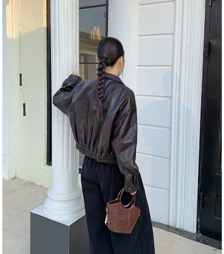 Autumn and winter locomotive tops lapel leather coat