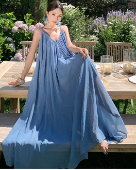 Sling vacation summer dress V-neck temperament long dress
