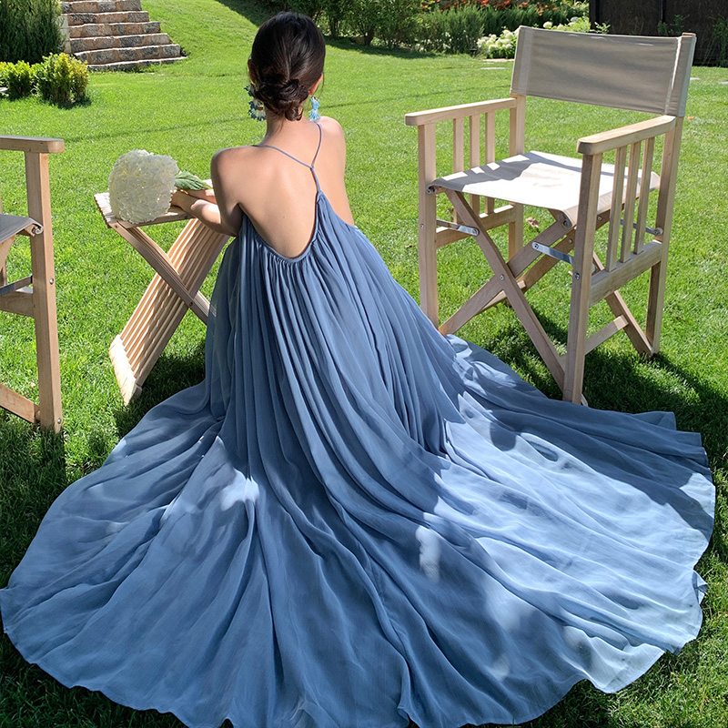 Sling vacation summer dress V-neck temperament long dress
