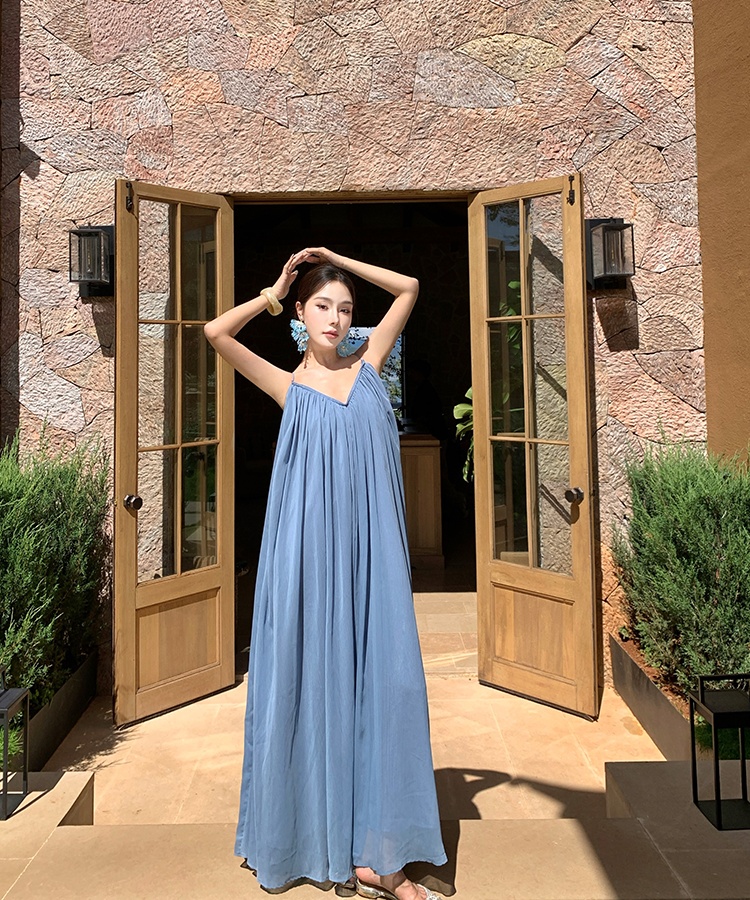 Sling vacation summer dress V-neck temperament long dress