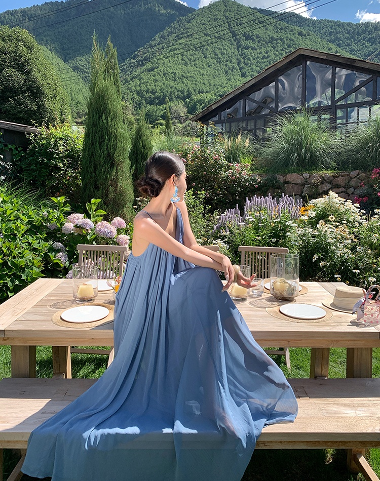 Sling vacation summer dress V-neck temperament long dress
