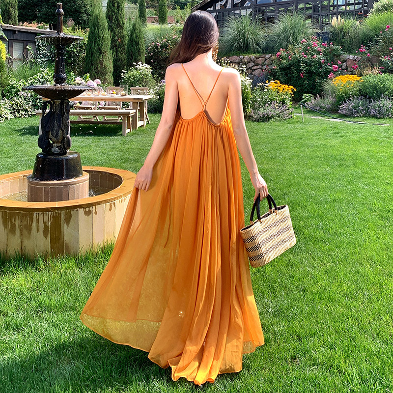 Sling vacation summer dress V-neck temperament long dress