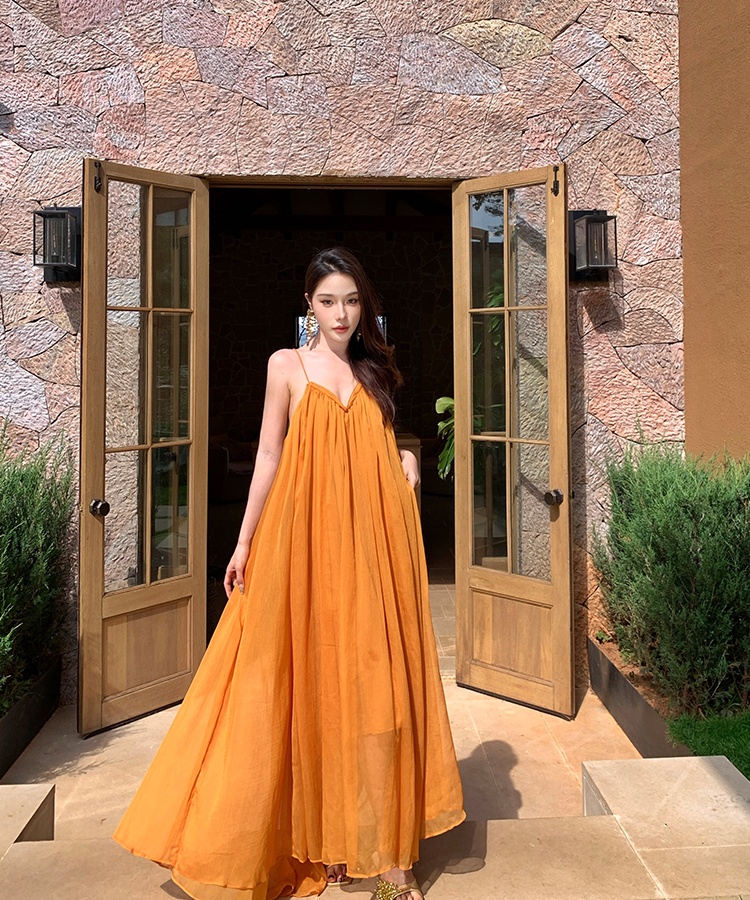 Sling vacation summer dress V-neck temperament long dress