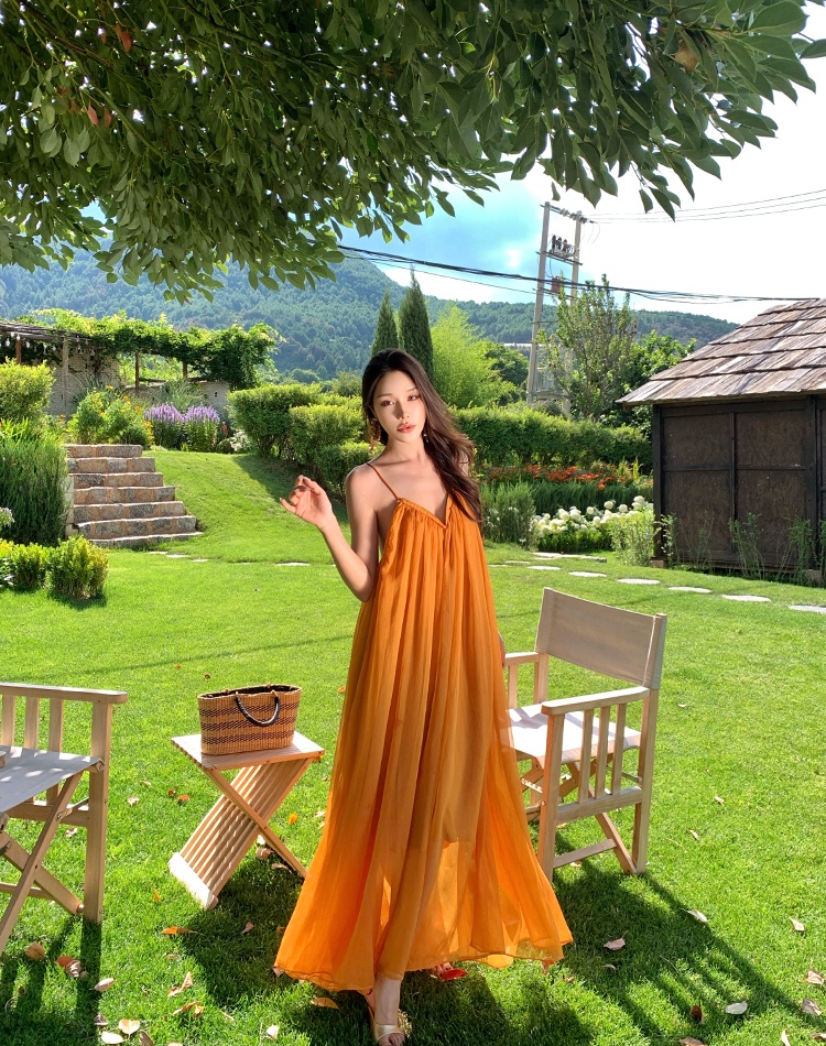 Sling vacation summer dress V-neck temperament long dress