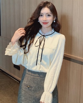 Lace plus velvet thick shirts long sleeve autumn small shirt