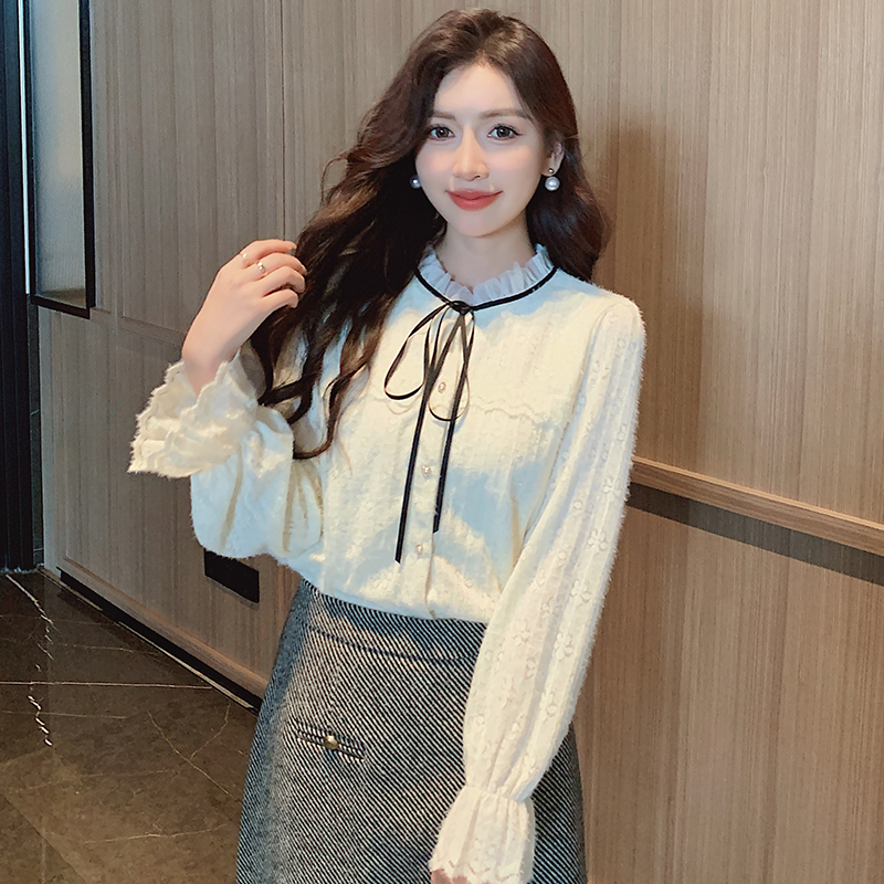 Lace plus velvet thick shirts long sleeve autumn small shirt