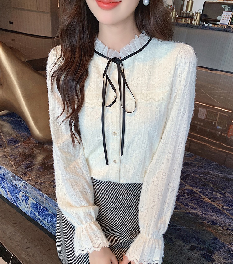 Lace plus velvet thick shirts long sleeve autumn small shirt