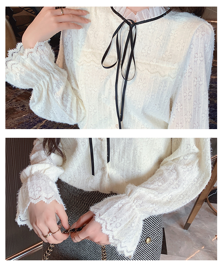 Lace plus velvet thick shirts long sleeve autumn small shirt