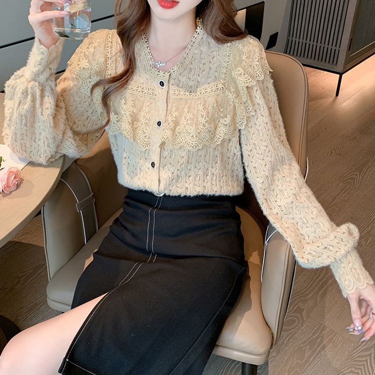 Lace Korean style bottoming shirt all-match V-neck shirts