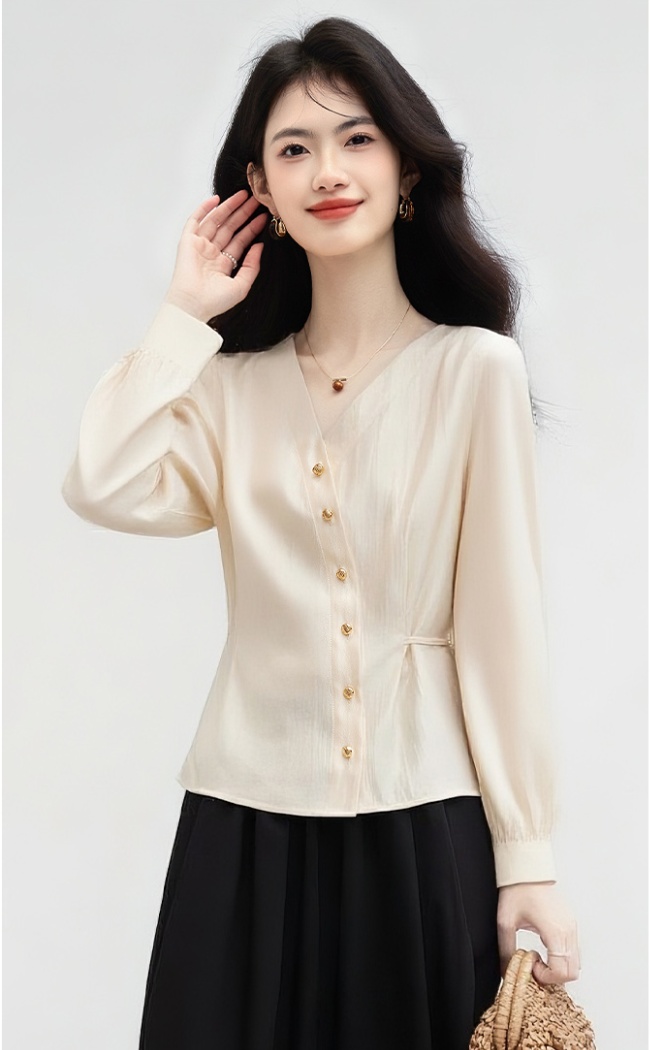 Chanelstyle splice V-neck shirt straight metal tops