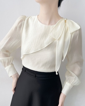 Lotus leaf edges chiffon long sleeve shirt for women