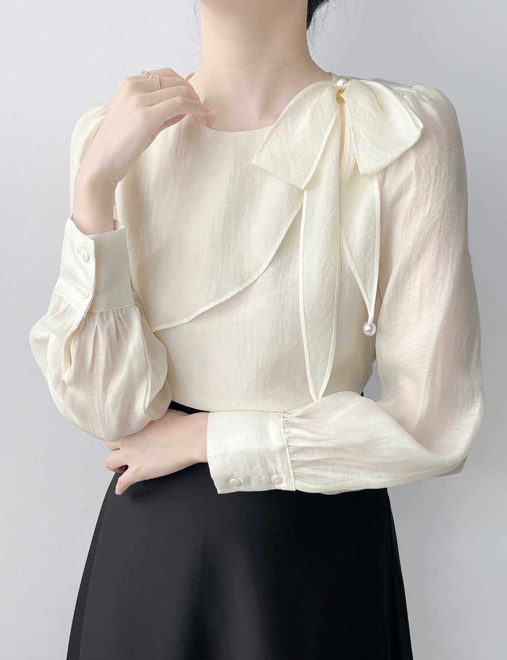Lotus leaf edges chiffon long sleeve shirt for women