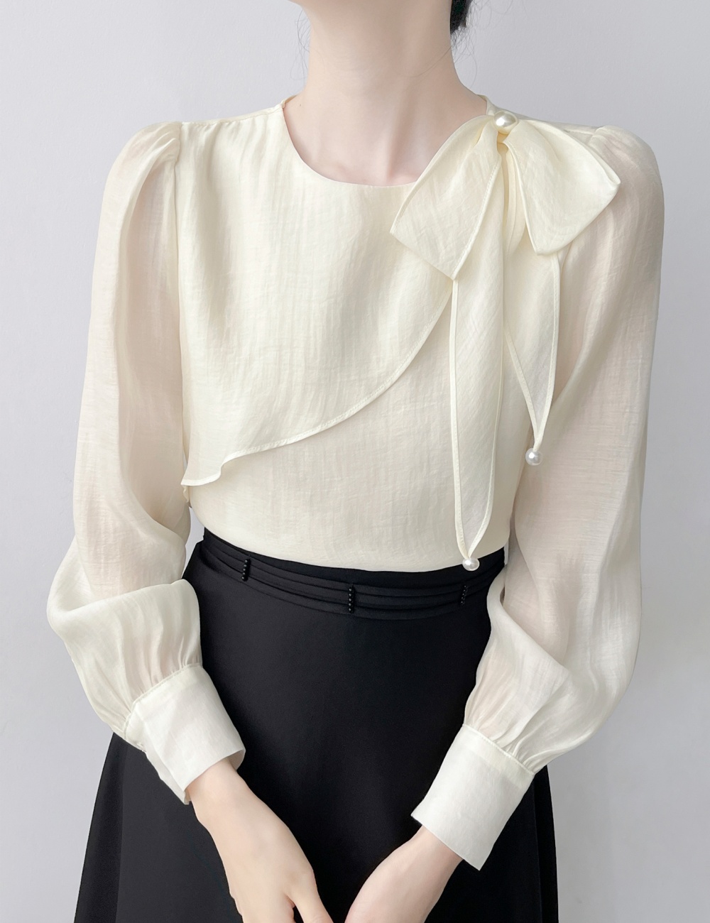 Lotus leaf edges chiffon long sleeve shirt for women