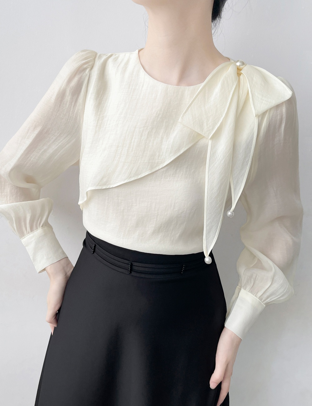 Lotus leaf edges chiffon long sleeve shirt for women