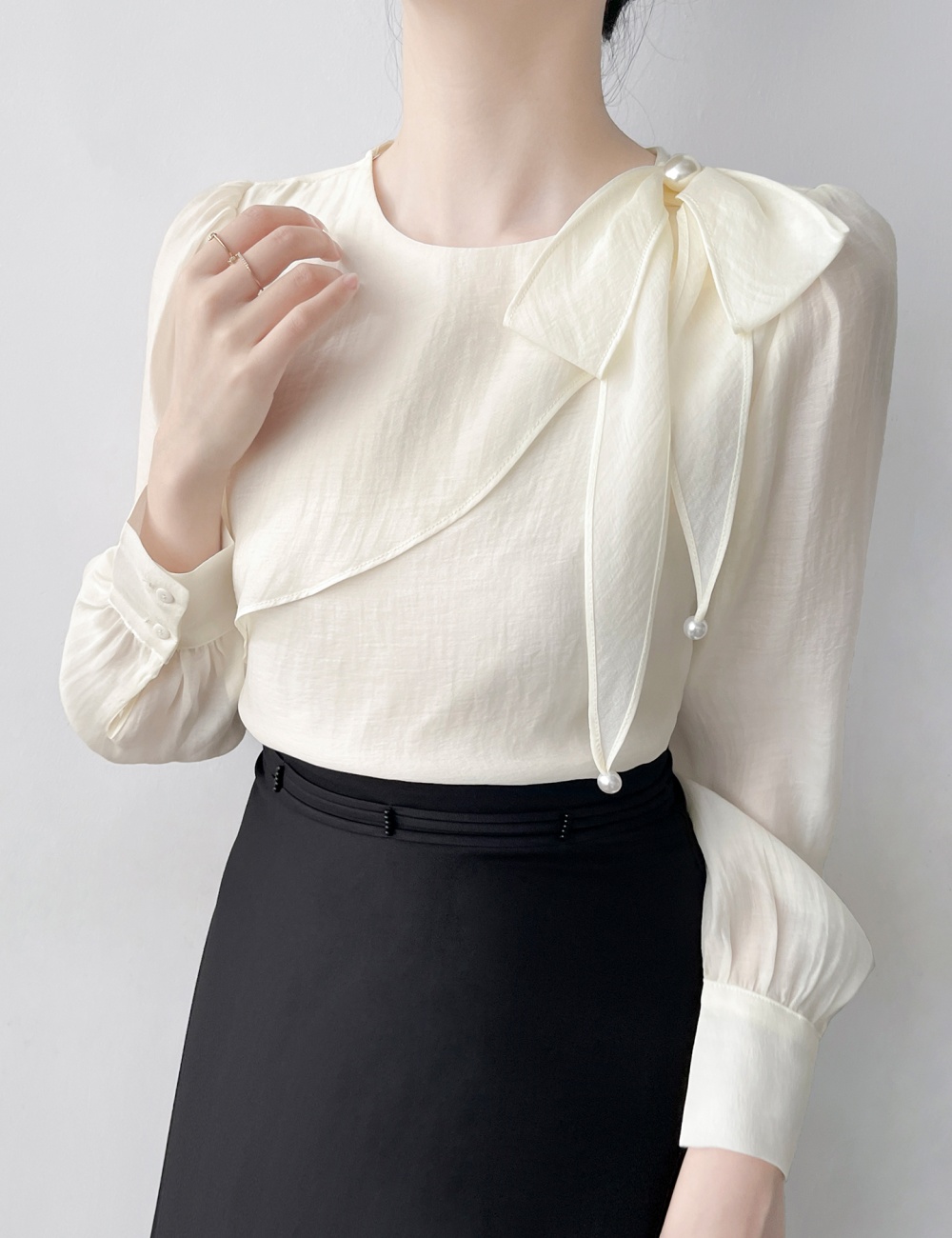 Lotus leaf edges chiffon long sleeve shirt for women