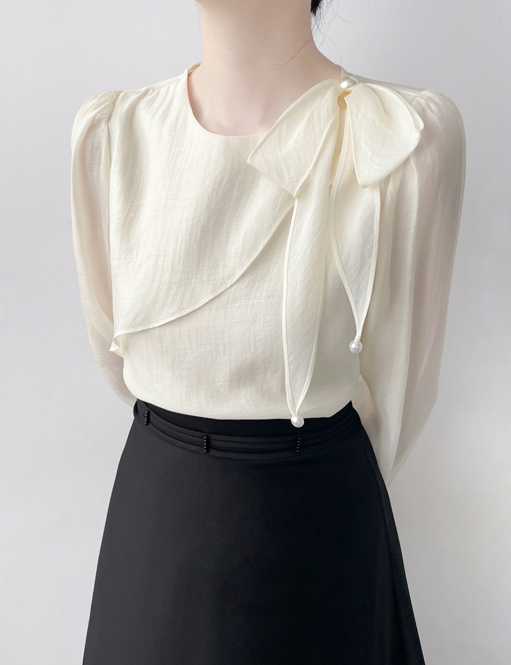 Lotus leaf edges chiffon long sleeve shirt for women