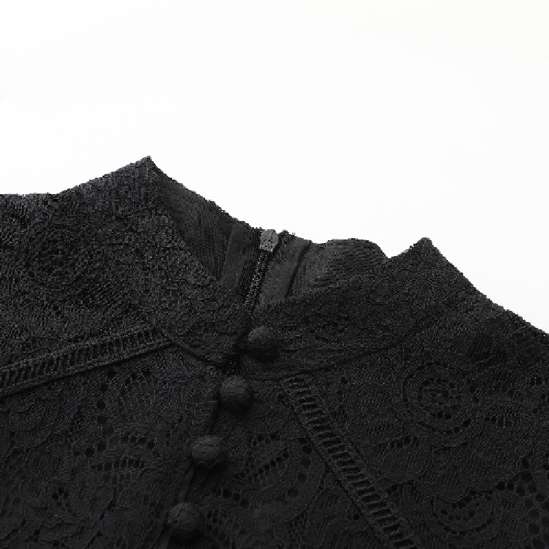 Cstand collar retro long with belt autumn lace dress