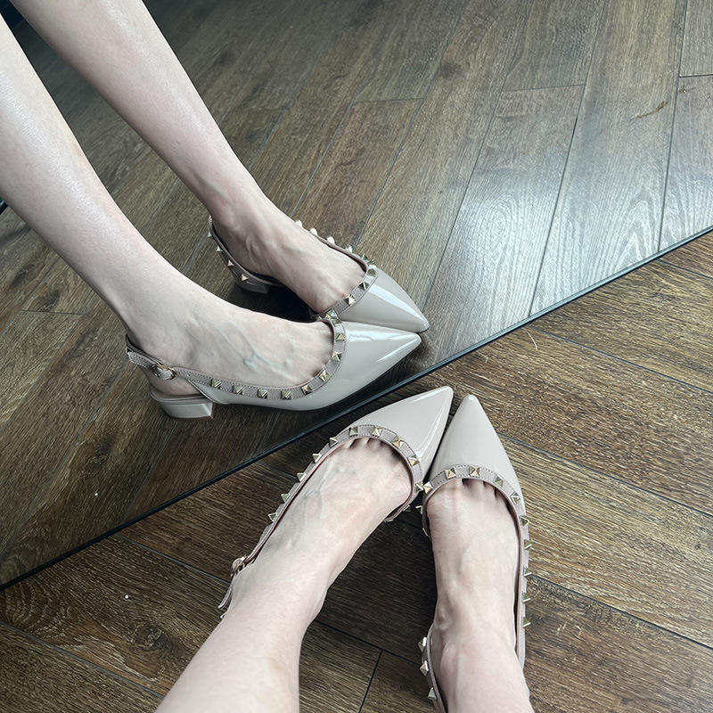 Chanelstyle rivet sandals France style nude color shoes for women