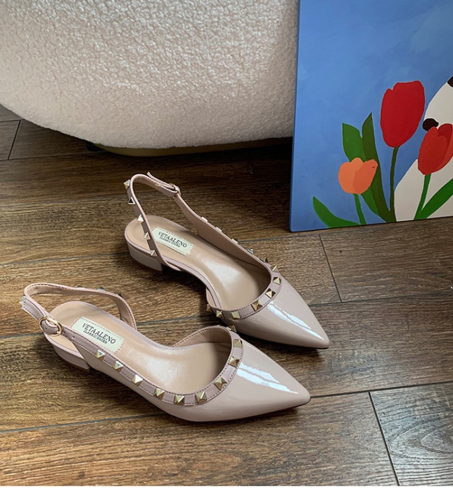 Chanelstyle rivet sandals France style nude color shoes for women