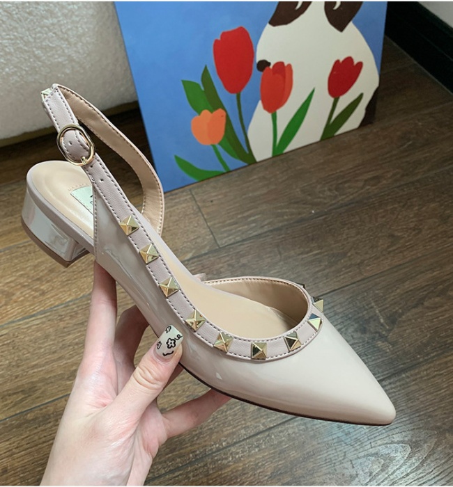 Chanelstyle rivet sandals France style nude color shoes for women