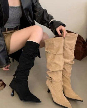 Belt buckle France style boots pointed thigh boots for women
