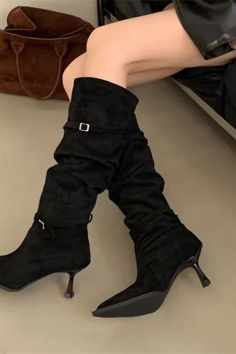 Belt buckle France style boots pointed thigh boots for women