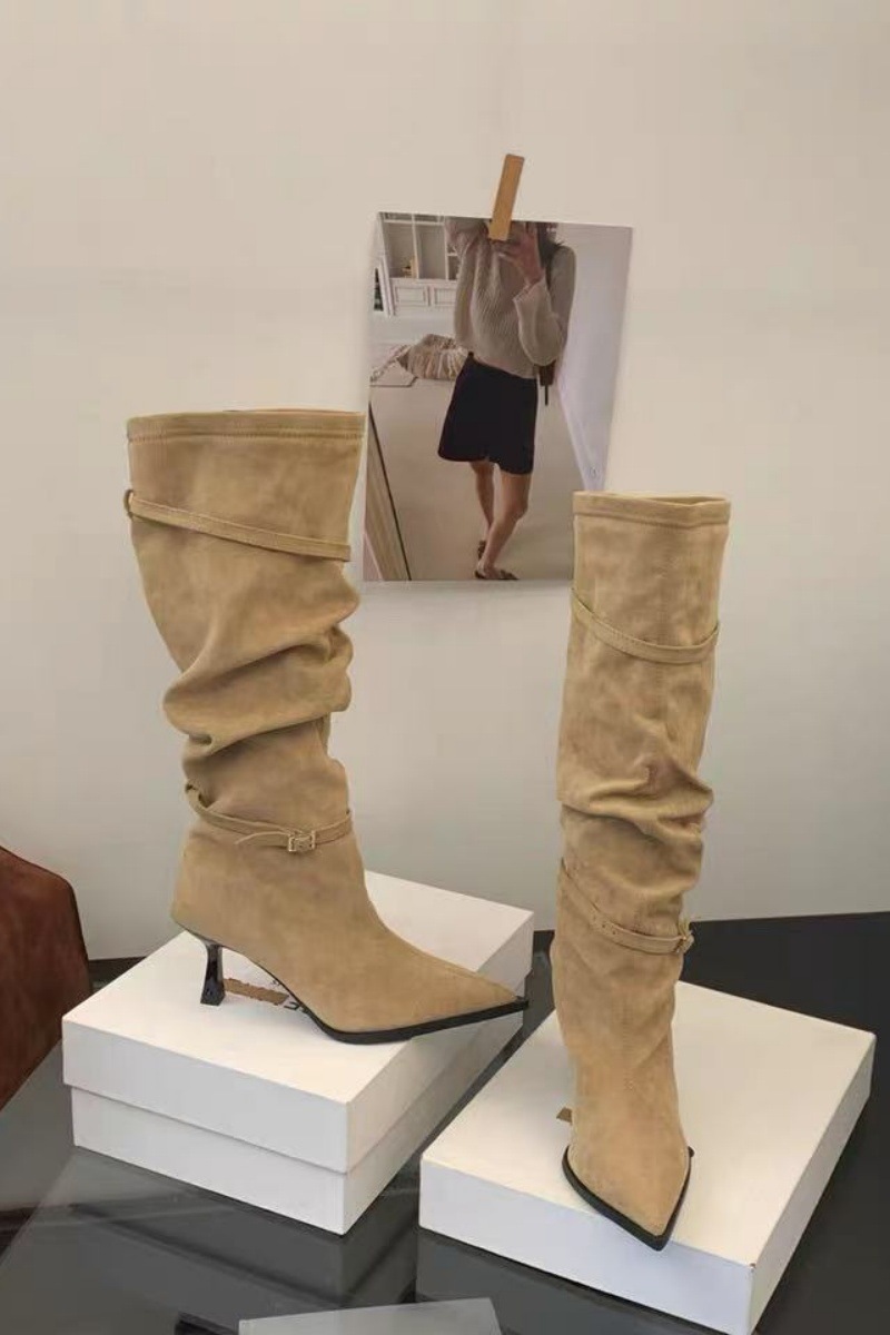Belt buckle France style boots pointed thigh boots for women