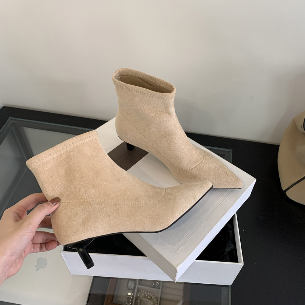 Middle-heel France style ankle boots pointed short boots