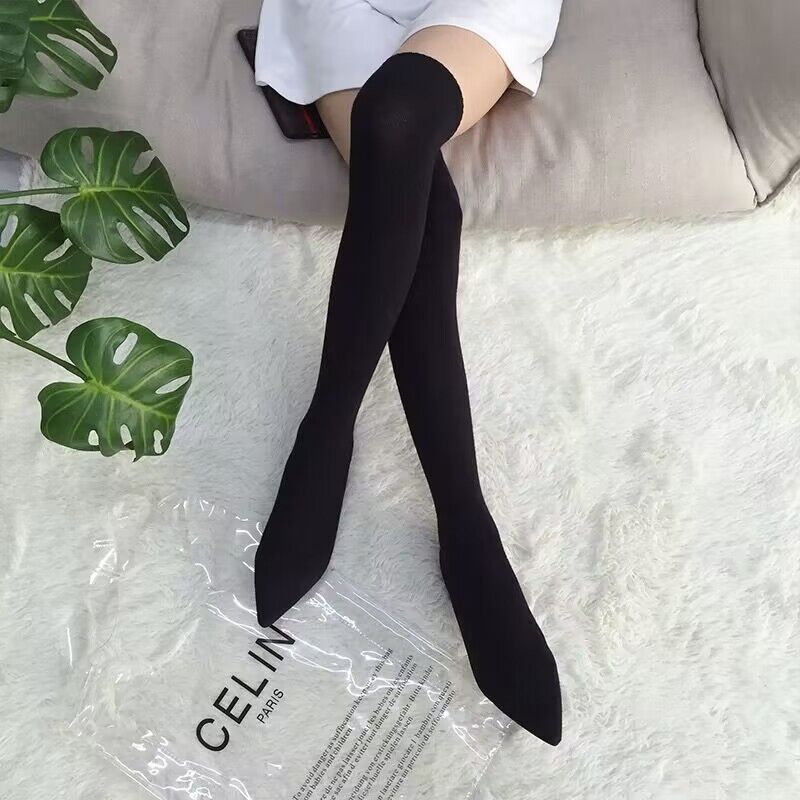Pointed long tube thigh boots elasticity socks for women