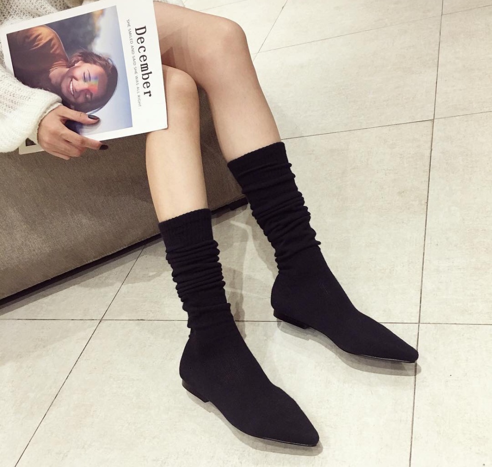 Pointed long tube thigh boots elasticity socks for women