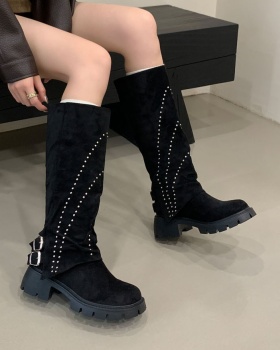 Autumn and winter nubuck boots rivet pants for women