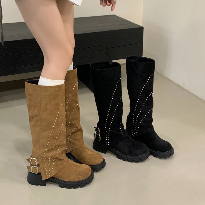 Autumn and winter nubuck boots rivet pants for women