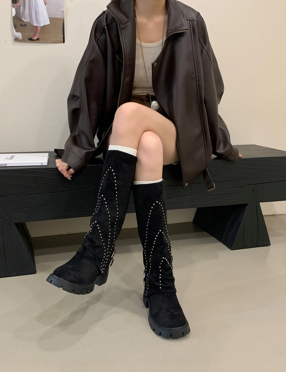 Autumn and winter nubuck boots rivet pants for women
