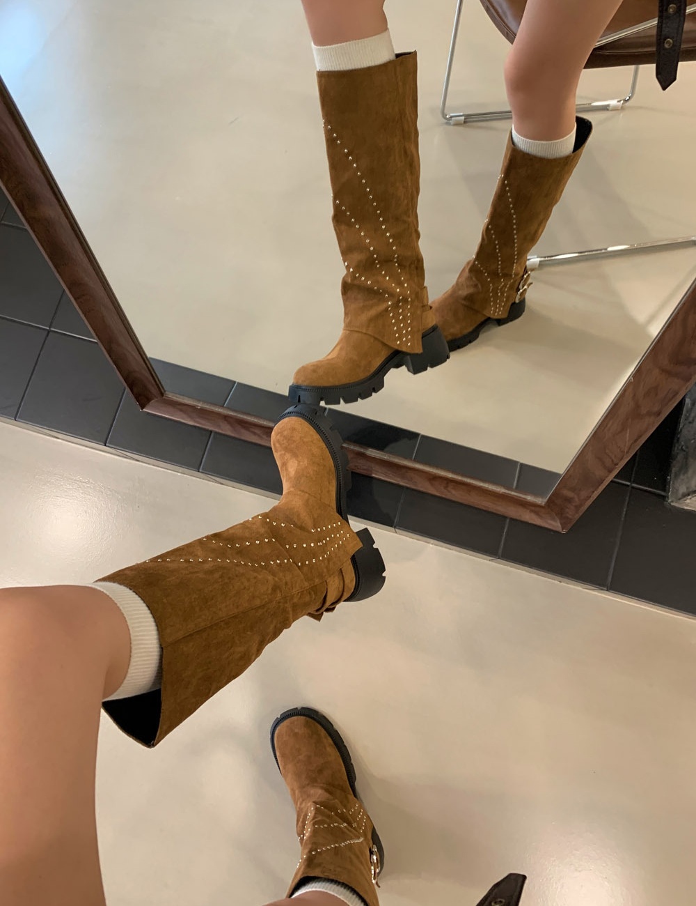 Autumn and winter nubuck boots rivet pants for women