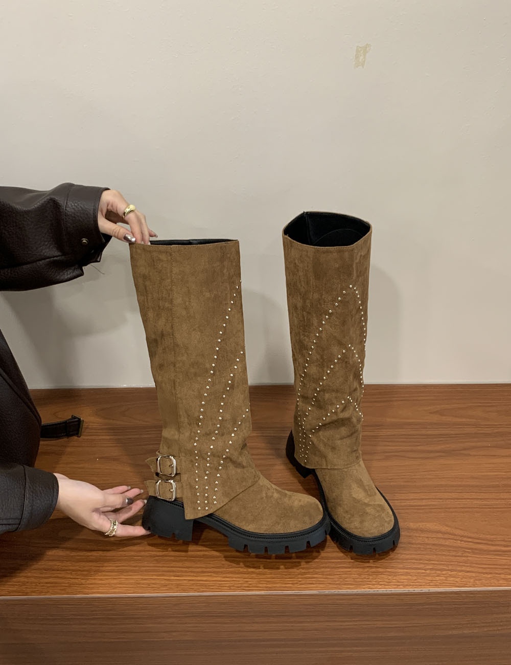 Autumn and winter nubuck boots rivet pants for women