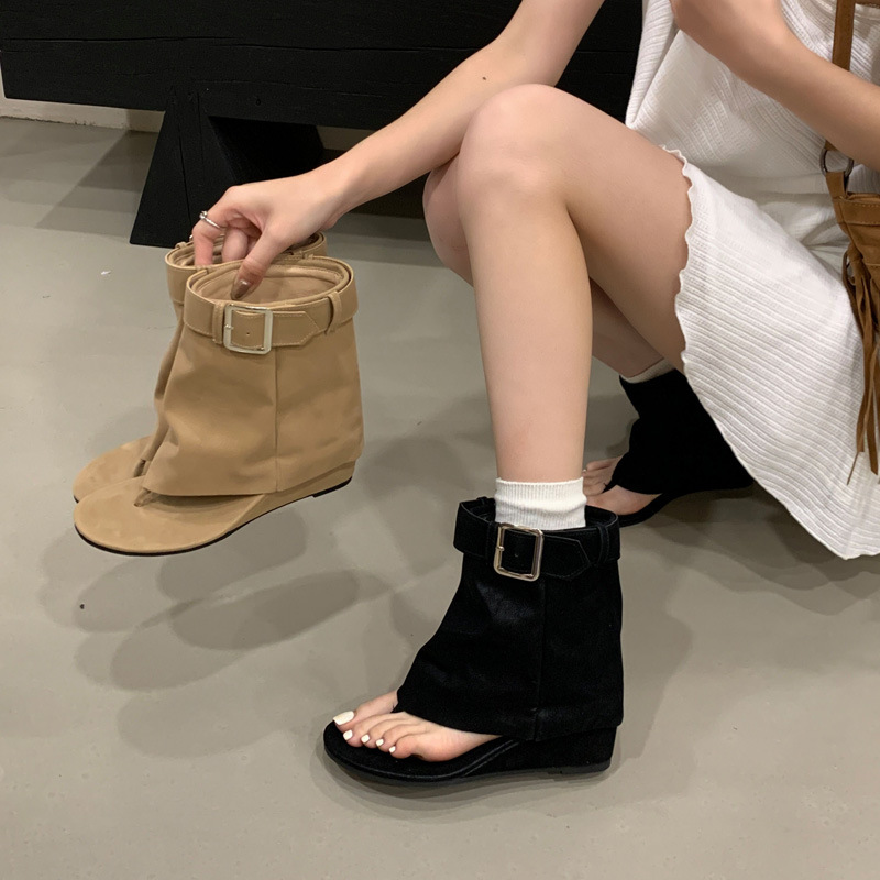 Belt buckle slipsole sandals summer summer boots for women
