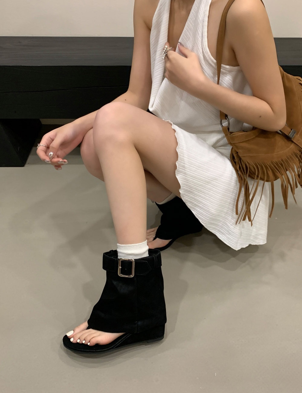 Belt buckle slipsole sandals summer summer boots for women