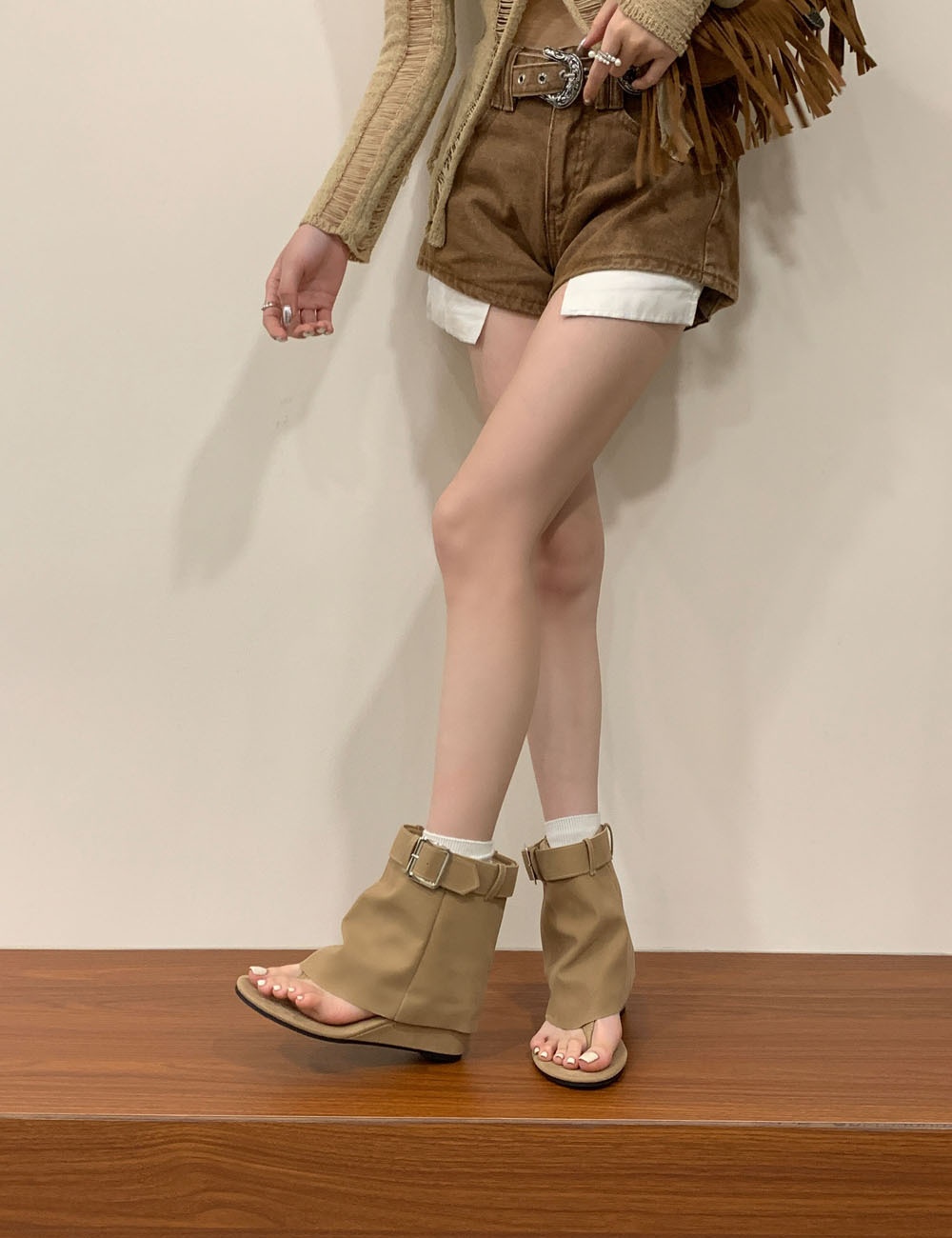 Belt buckle slipsole sandals summer summer boots for women